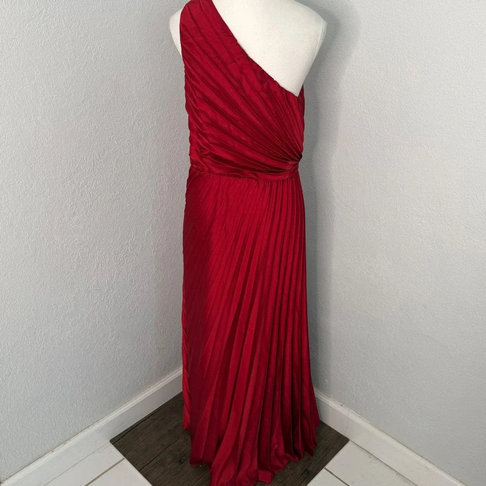 Abercrombie & Fitch Red One Shoulder Pleated Maxi Dress Gown MT Tall